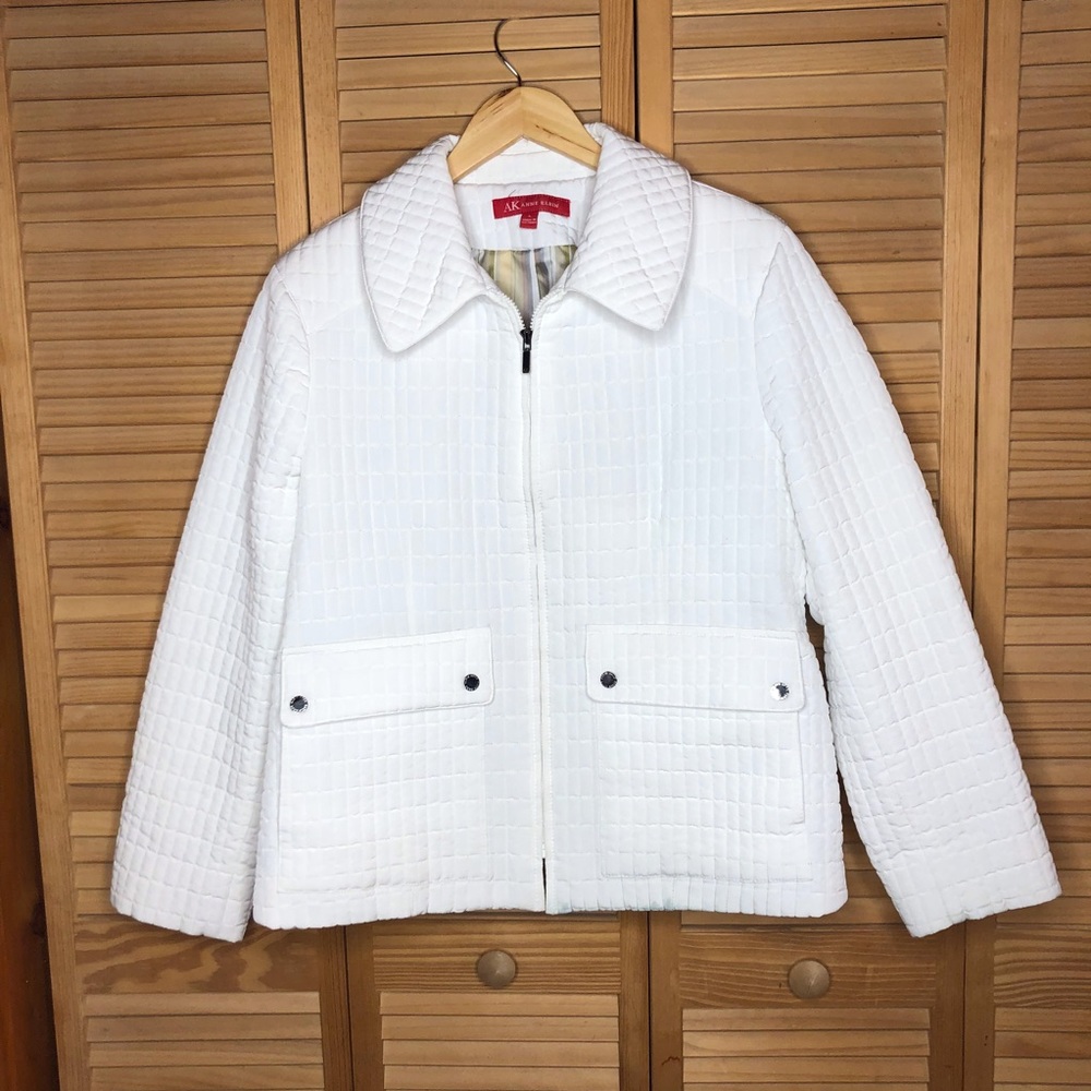 White Quilted Coat Jacket Anne Klein L